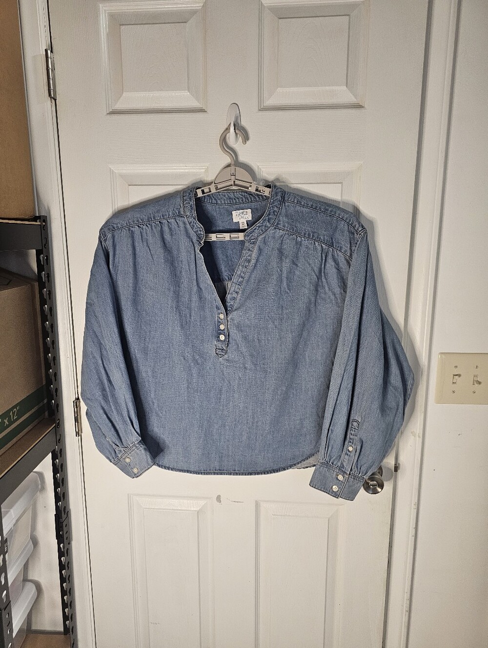 NWT Light Wash Denim Pullover Shirt Casual Evening, Work Wear, Button Sleeve